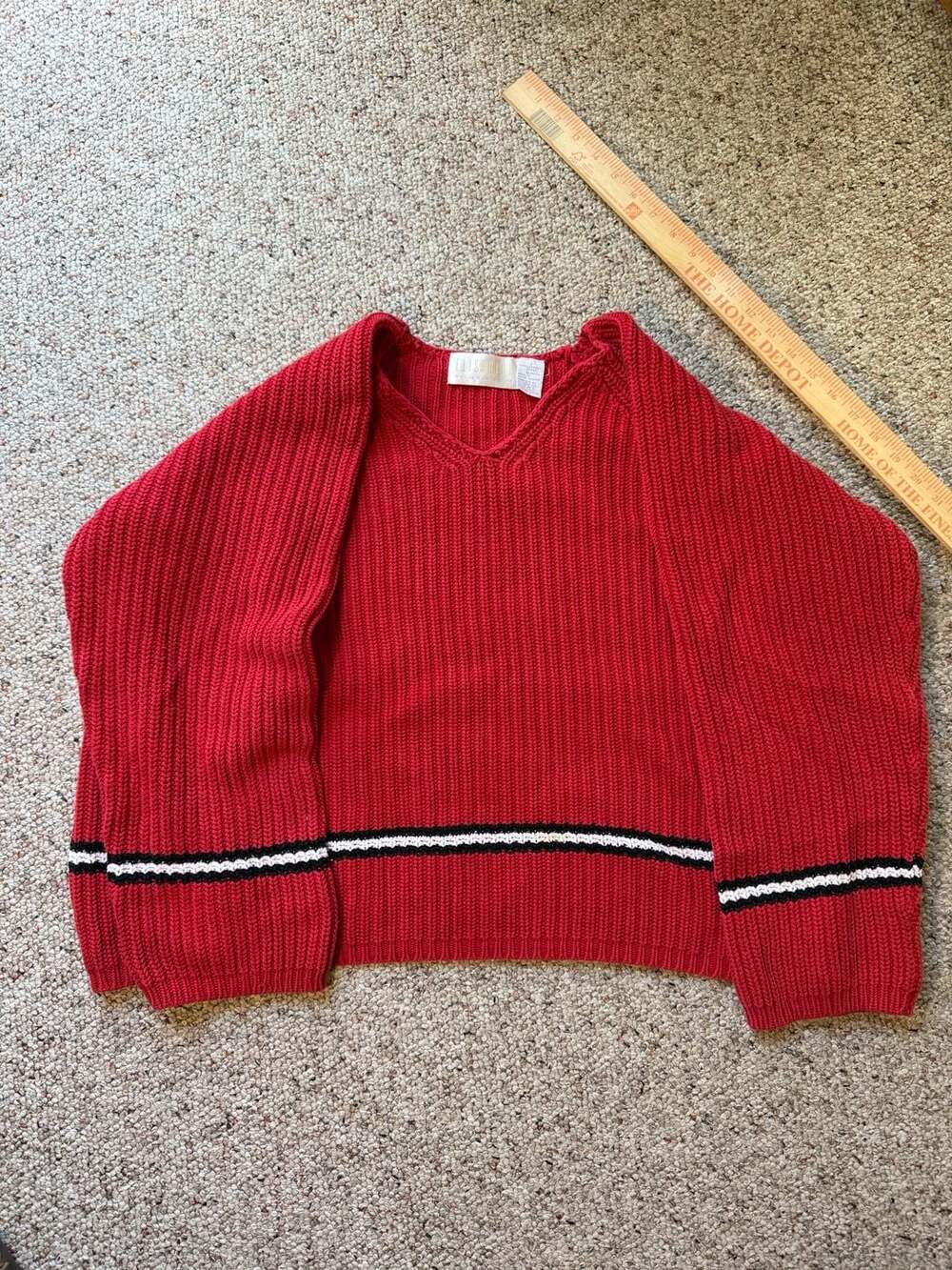 Elisabeth by Liz Claiborne Red Ribbed 100% Cotton V-Neck Sweater Size 2